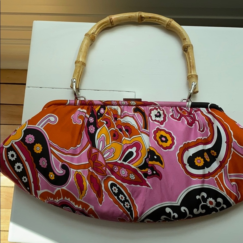 Bamboo handled snap closure silk purse